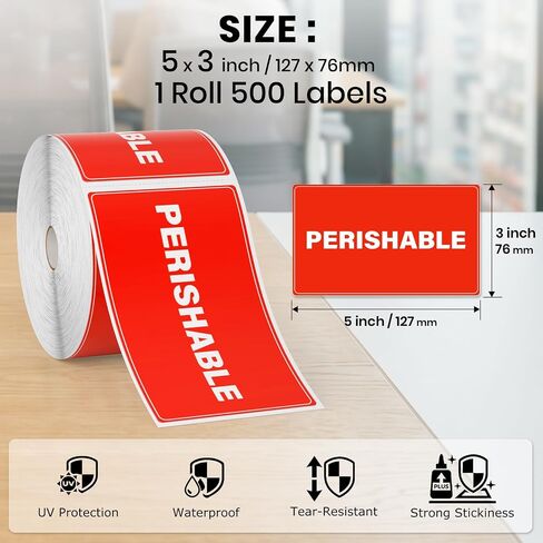 5" x 3" Perishable Warning Labels 500 PCS Waterproof Vinyl Stickers Food Packaging Shipping Adhesive Stickers Tear Resistant Label in Kuwait
