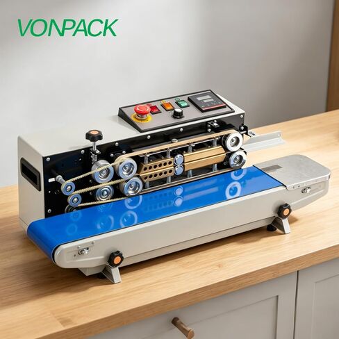 آلة السداد المستمر التجارية VONPACK FR-770 مع شاشة عرض | التحكم في درجة الحرارة والسرعة القابلة للتعديل - يغلق الطعام والحبوب وأغذية الحيوانات الأليفة والمزيد مع عجلة الطباعة للاستخدام الصناعي in Kuwait