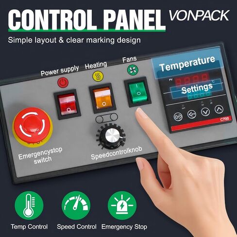 آلة السداد المستمر التجارية VONPACK FR-770 مع شاشة عرض | التحكم في درجة الحرارة والسرعة القابلة للتعديل - يغلق الطعام والحبوب وأغذية الحيوانات الأليفة والمزيد مع عجلة الطباعة للاستخدام الصناعي in Kuwait