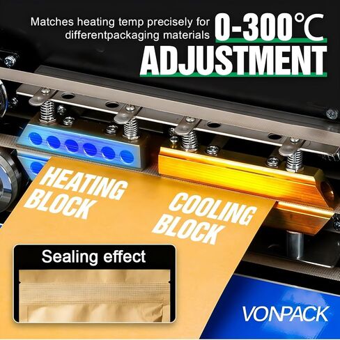 آلة السداد المستمر التجارية VONPACK FR-770 مع شاشة عرض | التحكم في درجة الحرارة والسرعة القابلة للتعديل - يغلق الطعام والحبوب وأغذية الحيوانات الأليفة والمزيد مع عجلة الطباعة للاستخدام الصناعي in Kuwait