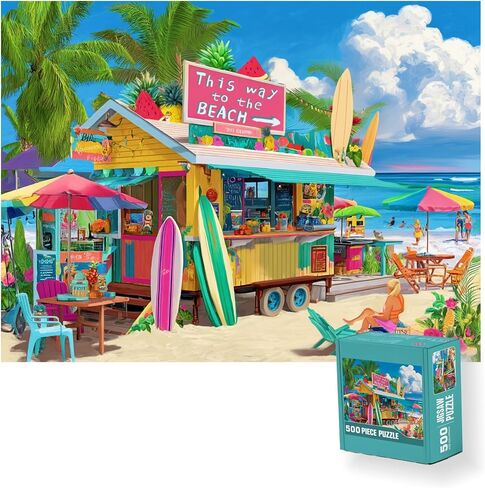 500 Pieces Jigsaw Puzzle for Adults Beach Shop Family Puzzle Game Funny Jigsaw Puzzle (Beach Shop, 500 Pieces) in Saudi Arabia