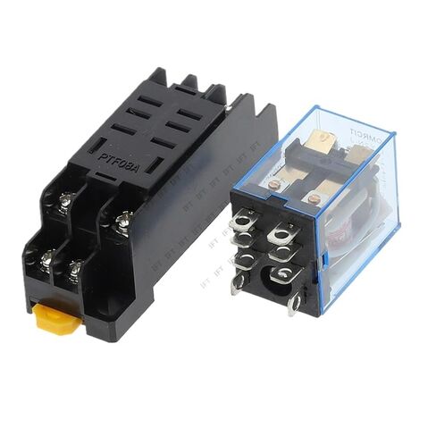 10 مجموعات LY2NJ 12VDC 24VDC 110VAC 220VAC ملف الطاقة مرحل صغير 8 دبابيس DPDT 10A LY2N-J HH62P JQX-13F مع قاعدة مقبس PTF08A (تيار مستمر 24 فولت) in Kuwait