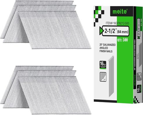 meite 16 مقياس 20 درجة مسامير نهائية بزاوية 2 بوصة مجلفنة 500 عدد | أظافر مجمعة مقاومة للصدأ، رأس صغير، لا ينحني، لأدوات المسامير الهوائية اللاسلكية، نجارة القوالب الداخلية in Kuwait