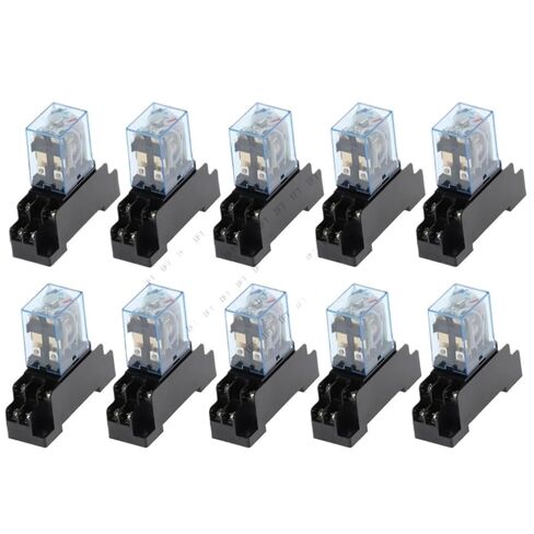 10 مجموعات LY2NJ 12VDC 24VDC 110VAC 220VAC ملف الطاقة مرحل صغير 8 دبابيس DPDT 10A LY2N-J HH62P JQX-13F مع قاعدة مقبس PTF08A (التيار المتناوب 220 فولت) in Kuwait