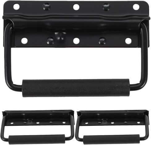 UPKOCH 3pcs Black 125mm Heavy Duty Spring Loaded Drop Handles for Tool Boxes Metal Chest Pull Handles with Folding Design for Storage Cases in Kuwait
