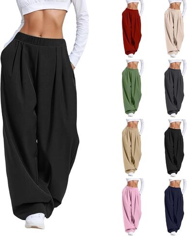 برميل Sweatpants المرأة الصوف الفضفاضة مستقيم واسعة الساق مطوي منخفضة الخصر صالة الخريف الشتاء السراويل مع جيوب in Kuwait
