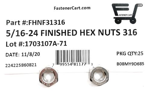 5/16-24 Stainless Steel Finished Hex Nuts - 316 Marine Grade Hex Nuts UNF Fine Thread (25 Pieces) in Kuwait