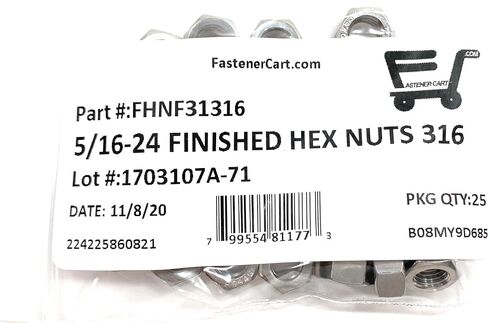 5/16-24 Stainless Steel Finished Hex Nuts - 316 Marine Grade Hex Nuts UNF Fine Thread (25 Pieces) in Kuwait