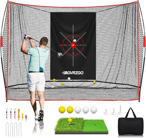 Golf Net, 10x7ft Heavy Duty Golf Hitting Nets with Foldable Mat, Silk Target, 9 Tees, 5 Balls, Carry Bag, Outdoor Indoor Golf Practice Net for Backyard Driving, Chipping in Kuwait
