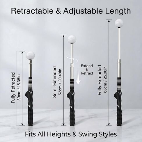 Retractable Golf Swing Grip Trainer, Flexible-Head Click Feedback Swing Aid | Arm Band & Grip Correction, Click Sound Feedback, Warm-Up Golf Swing Aid, Portable Golf Kit, For Beginners & Advanced Golfers in Kuwait