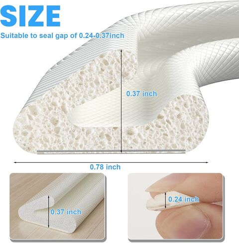 Kneelisa White باب ونافذة على شكل حرف V مانع تسرب الطقس 118 بوصة، قماش PE + رغوة PU، قلب PVC، يناسب فجوات 0.24–0.37 بوصة، مانع مسودة لاصق قوي للضوضاء والغبار والعزل وتوفير الطاقة in Kuwait