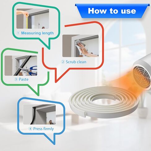 Kneelisa White باب ونافذة على شكل حرف V مانع تسرب الطقس 118 بوصة، قماش PE + رغوة PU، قلب PVC، يناسب فجوات 0.24–0.37 بوصة، مانع مسودة لاصق قوي للضوضاء والغبار والعزل وتوفير الطاقة in Kuwait
