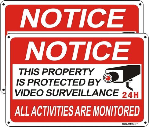 Video Surveillance Recording Sign, 2 Pack 10x7 Inch Reflective Aluminum | Home Security Private Property, UV Protected, Weatherproof Reflective Video Surveillance Sign For Yard & Outdoor Use in Kuwait