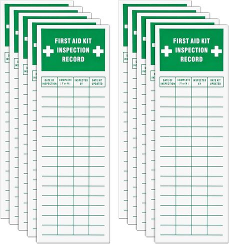 10 Pcs First Aid Kit Inspection Labels - 2'' Width x 6'' Height Vinyl First Aid Safety Sticker for Business Construction Site Warehouse or Shop Area in Kuwait