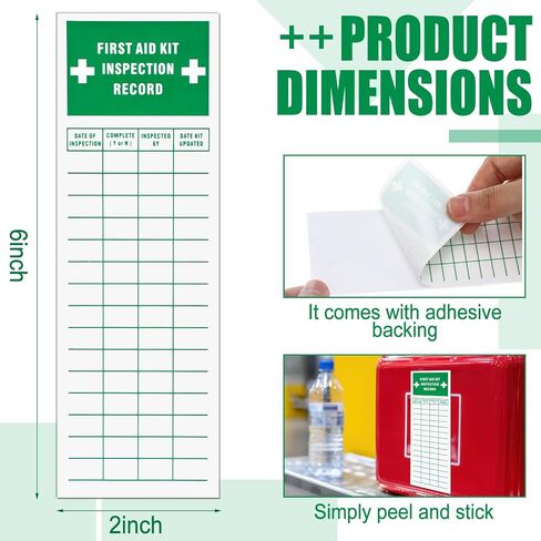 10 Pcs First Aid Kit Inspection Labels - 2'' Width x 6'' Height Vinyl First Aid Safety Sticker for Business Construction Site Warehouse or Shop Area in Kuwait