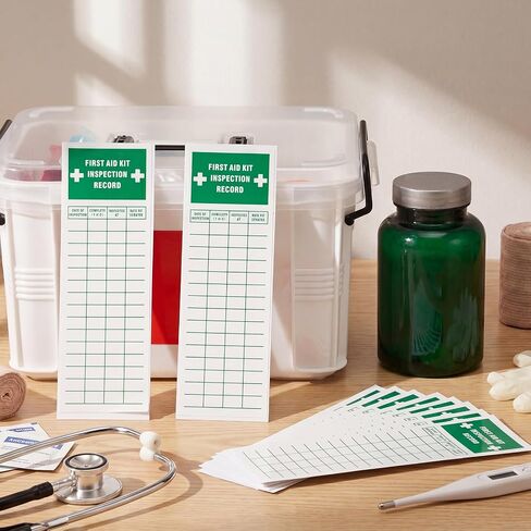 10 Pcs First Aid Kit Inspection Labels - 2'' Width x 6'' Height Vinyl First Aid Safety Sticker for Business Construction Site Warehouse or Shop Area in Kuwait