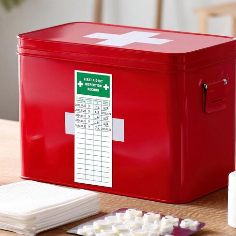 10 Pcs First Aid Kit Inspection Labels - 2'' Width x 6'' Height Vinyl First Aid Safety Sticker for Business Construction Site Warehouse or Shop Area in Kuwait