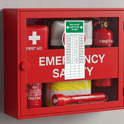 10 Pcs First Aid Kit Inspection Labels - 2'' Width x 6'' Height Vinyl First Aid Safety Sticker for Business Construction Site Warehouse or Shop Area in Kuwait