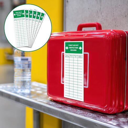 10 Pcs First Aid Kit Inspection Labels - 2'' Width x 6'' Height Vinyl First Aid Safety Sticker for Business Construction Site Warehouse or Shop Area in Kuwait