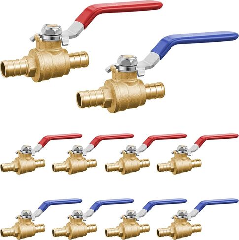 VEVOR PEX Ball Valve, 10 Pieces, 1/2 in PEX Brass Ball Valve, PEX Full Port Brass Ball Valves, Quarter Turn Hot (Red) Cold (Blue) PEX Full Port Ball Valve, for Kitchen, Hydronic Heating, Bathroom in Saudi Arabia