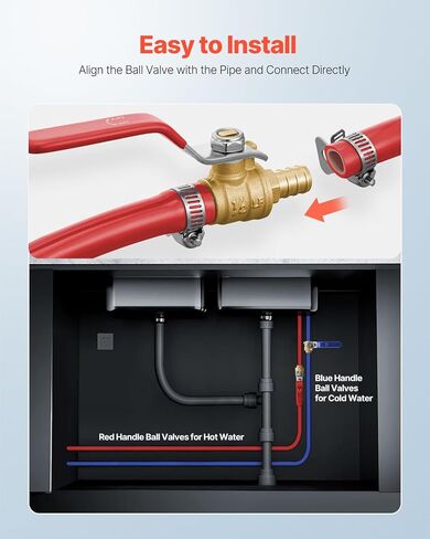 VEVOR PEX Ball Valve, 10 Pieces, 1/2 in PEX Brass Ball Valve, PEX Full Port Brass Ball Valves, Quarter Turn Hot (Red) Cold (Blue) PEX Full Port Ball Valve, for Kitchen, Hydronic Heating, Bathroom in Saudi Arabia