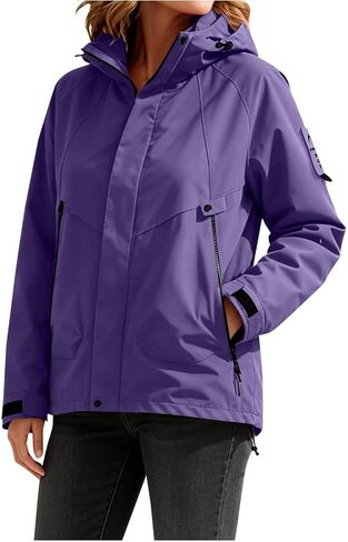 Women Lightweight Waterproof Rain Jacket Breathable Outdoor Jackets Hooded Zipper Raincoat with Pockets in Saudi Arabia