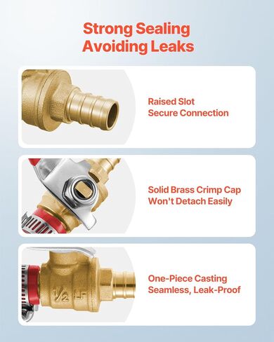 VEVOR PEX Ball Valve, 10 Pieces, 1/2 in PEX Brass Ball Valve, PEX Full Port Brass Ball Valves, Quarter Turn Hot (Red) Cold (Blue) PEX Full Port Ball Valve, for Kitchen, Hydronic Heating, Bathroom in Saudi Arabia
