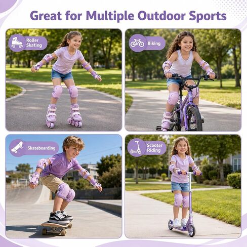6pcs Kids Protective Gear Set, Knee & Elbow Pads with Wrist Guards for 2-5 Years, Impact Resistant Gear for Skateboard, Cycling, Scooter, Skating - CPSIA Certified (Lavender Purple) in Kuwait