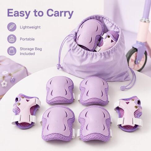 6pcs Kids Protective Gear Set, Knee & Elbow Pads with Wrist Guards for 2-5 Years, Impact Resistant Gear for Skateboard, Cycling, Scooter, Skating - CPSIA Certified (Lavender Purple) in Kuwait