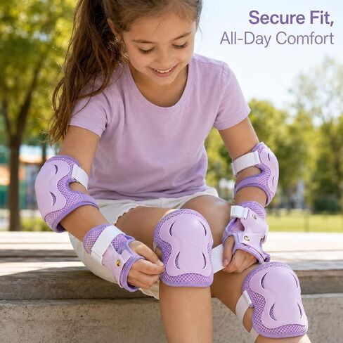 6pcs Kids Protective Gear Set, Knee & Elbow Pads with Wrist Guards for 2-5 Years, Impact Resistant Gear for Skateboard, Cycling, Scooter, Skating - CPSIA Certified (Lavender Purple) in Kuwait