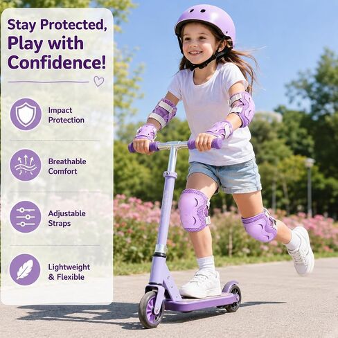 6pcs Kids Protective Gear Set, Knee & Elbow Pads with Wrist Guards for 2-5 Years, Impact Resistant Gear for Skateboard, Cycling, Scooter, Skating - CPSIA Certified (Lavender Purple) in Kuwait