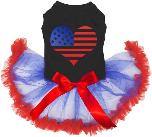 فستان Petitebella USA Flag Heart Puppy Dog (أبيض/دانتيل بالترتر، متوسط) in Kuwait