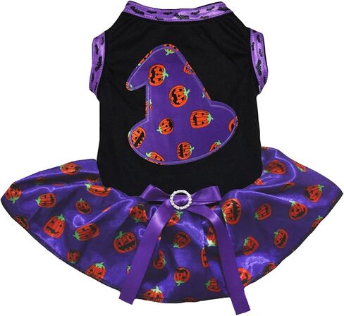 Petitebella Pumpkin's Witch Hat Puppy Dog Dress (White/Purple Sequins, X-Small) in Kuwait