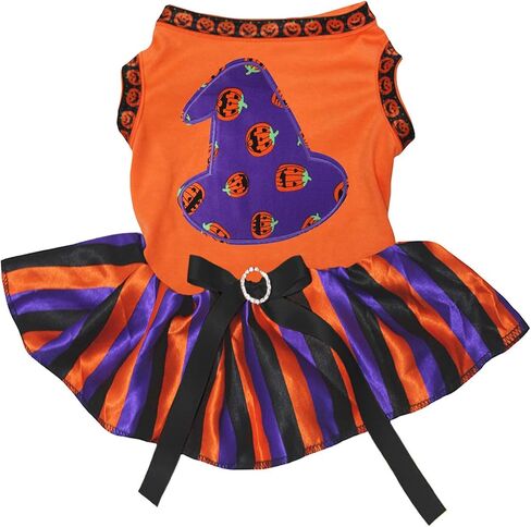 Petitebella Pumpkin's Witch Hat Puppy Dog Dress (White/Purple Sequins, X-Small) in Kuwait