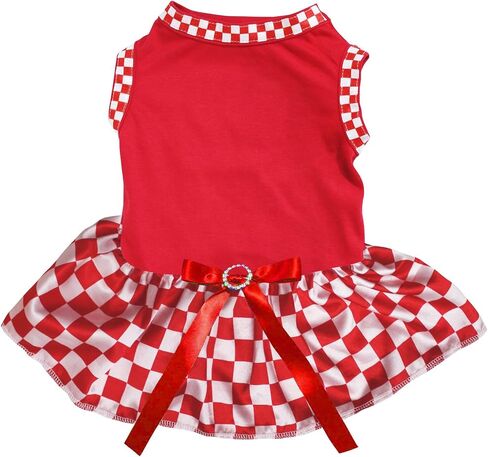Petitebella Plain Shirt Checkered Tutu Puppy Dog Dress (Red/Checkered, XX-Large) in Kuwait