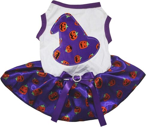 Petitebella Pumpkin's Witch Hat Puppy Dog Dress (White/Purple Sequins, X-Small) in Kuwait