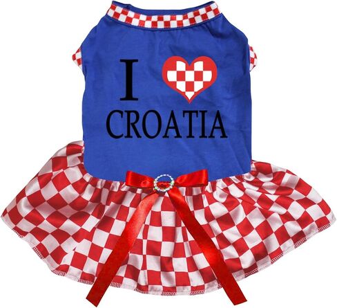 Petitebella I Love Croatia Puppy Dog Dress (Red/Checkered, XX-Large) in Kuwait