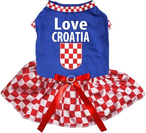 Petitebella Love Croatia Flag Puppy Dog Dress (White/Checkered, Medium) in Kuwait