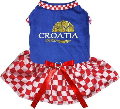 Petitebella Croatia Soccer Puppy Dog Dress (White/Checkered, X-Large) in Kuwait