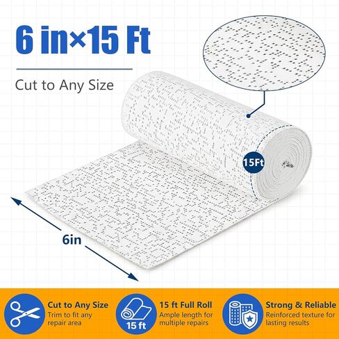 Wall Repair Patch Roll, 6 in x 15 ft Wet-Activated Drywall Patch Fabric for Home Wall and Ceiling, Cut-to-fit Repair Material for Holes, Cracks and Damaged Surfaces in Kuwait