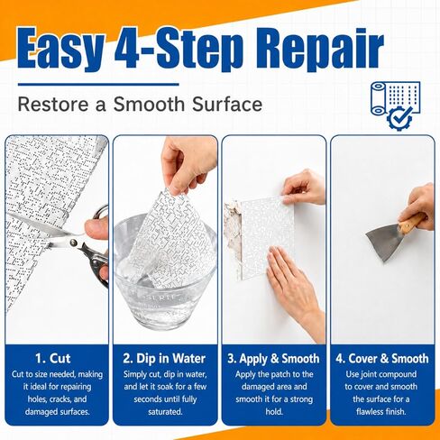 Wall Repair Patch Roll, 6 in x 15 ft Wet-Activated Drywall Patch Fabric for Home Wall and Ceiling, Cut-to-fit Repair Material for Holes, Cracks and Damaged Surfaces in Kuwait