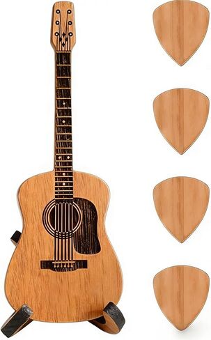 Wooden Guitar Pick Box with 3 Pcs Guitar Picks,Mini Storage Box for Guitarists,Musician Engraved Wooden Plectrum Case,A Practical Accessory for Bass and Ukulele Enthusiasts in Kuwait