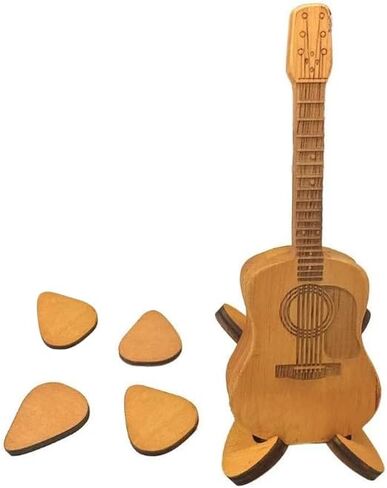 Wooden Guitar Pick Box with 3 Pcs Guitar Picks,Mini Storage Box for Guitarists,Musician Engraved Wooden Plectrum Case,A Practical Accessory for Bass and Ukulele Enthusiasts in Kuwait