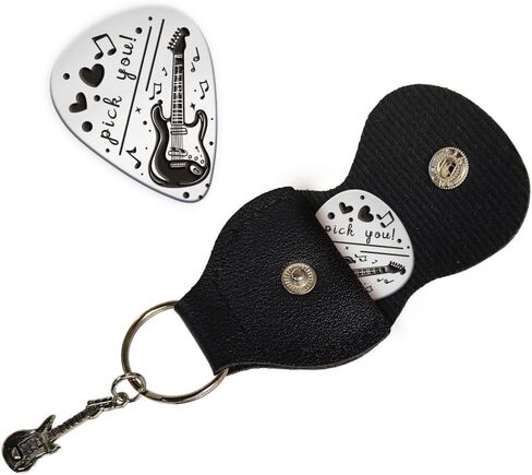 1pc Pick You Guitar Picks Gifts Stainless Steel Guitar Pick Keychain with PU Leather Case Plectrum Guitar Set Graduates Birthday Christmas Valentines Gifts for Guitar Player Musician Lover in Kuwait
