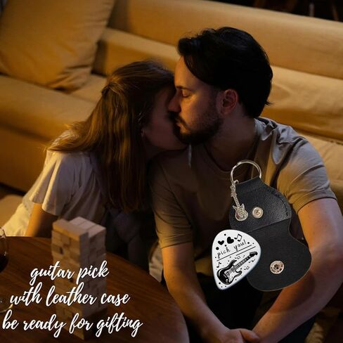 1pc Pick You Guitar Picks Gifts Stainless Steel Guitar Pick Keychain with PU Leather Case Plectrum Guitar Set Graduates Birthday Christmas Valentines Gifts for Guitar Player Musician Lover in Kuwait