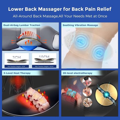 Lumbar Traction Device for Lower Back Pain,Lumbar Massager,Sciatica Pain Relief Devices,20-Level Electrotherapy, 3-Level Vibration Massage and Thermal Therapy from 113 to 131℉ in Kuwait