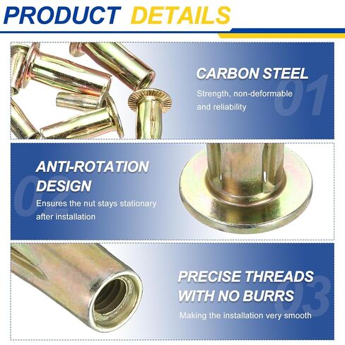 25 Pcs Multi Grip Rivet Nuts 5/16"-18x1-3/16, Pre-Bulbed Shank Flat Head Threaded Insert Nuts Carbon Steel Zinc Plated for - Automotive Machine Equipment Mounting Use, Color Zinc in Kuwait