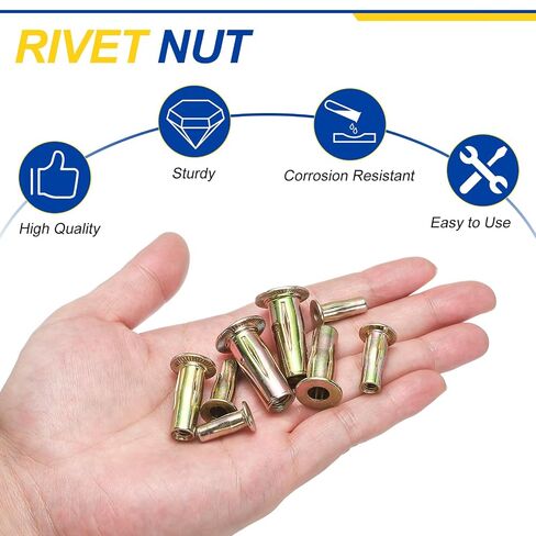 25 Pcs Multi Grip Rivet Nuts 5/16"-18x1-3/16, Pre-Bulbed Shank Flat Head Threaded Insert Nuts Carbon Steel Zinc Plated for - Automotive Machine Equipment Mounting Use, Color Zinc in Kuwait