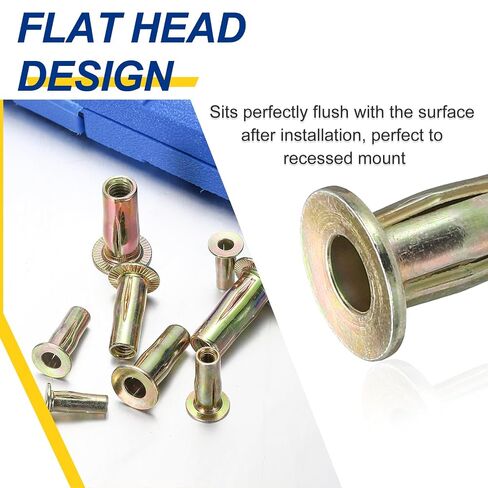 25 Pcs Multi Grip Rivet Nuts 5/16"-18x1-3/16, Pre-Bulbed Shank Flat Head Threaded Insert Nuts Carbon Steel Zinc Plated for - Automotive Machine Equipment Mounting Use, Color Zinc in Kuwait