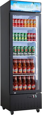 VEVOR Commercial Merchandiser Refrigerator, 12.7 Cu.Ft / 360 L Glass Door Display Refrigerator, Upright Beverage Cooler with Customizable Lightbox, 4 Adjustable Shelves & Soft LED Light for Home Shops in Kuwait